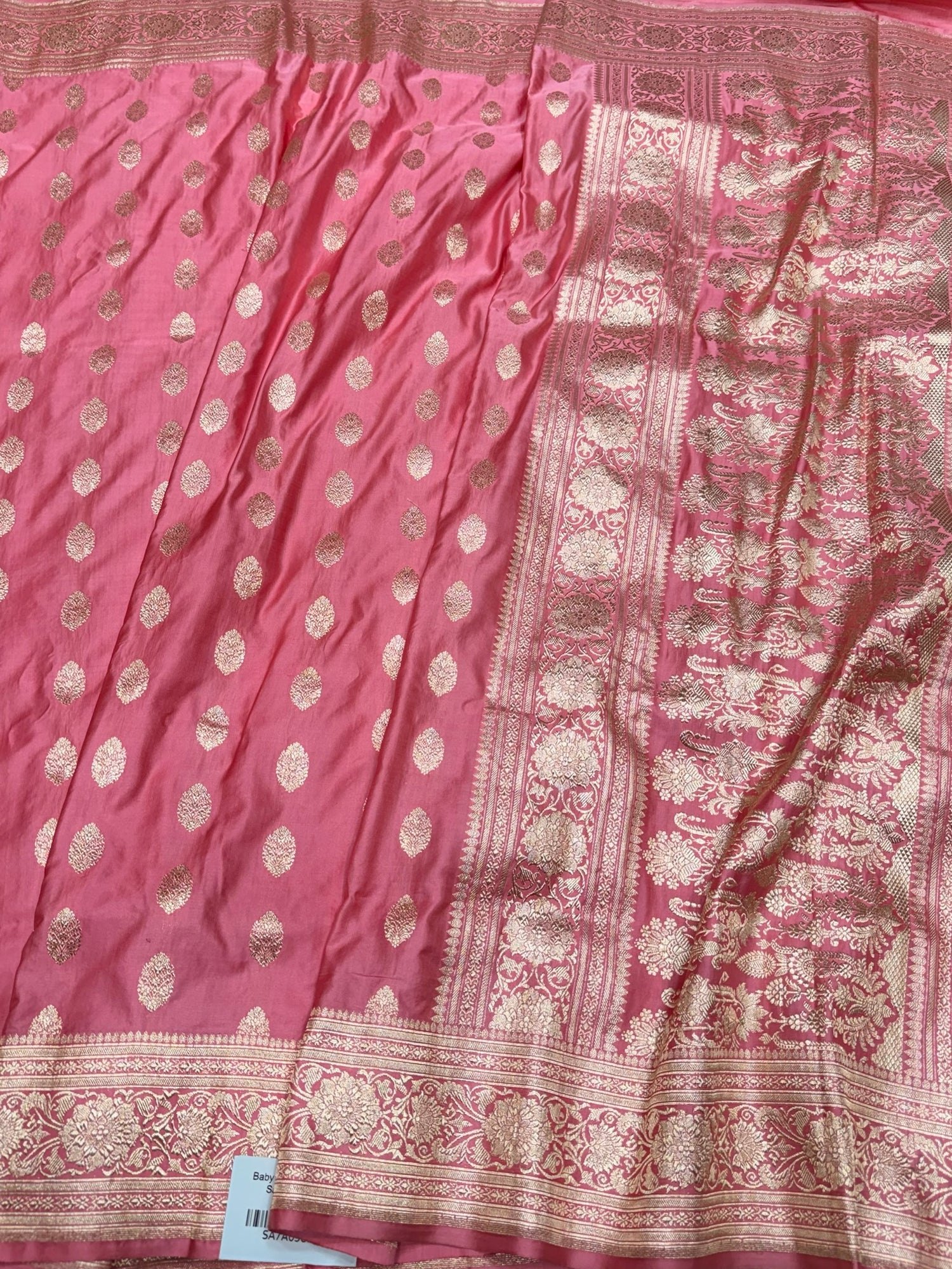 Baby Pink Handwoven Vintage Pure Banarasi Satin Silk Saree