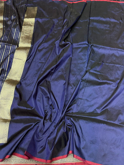 Navy Blue Handwoven Pure Banarasi Silk Saree