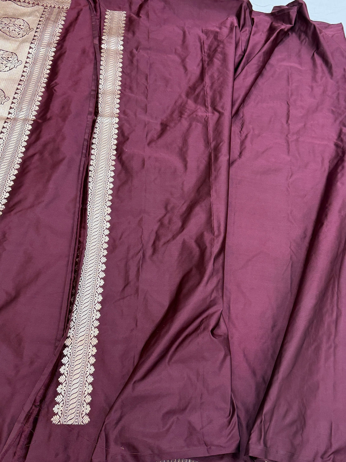 Wine Handwoven Banarasi Pure Mashru Satin Silk Saree