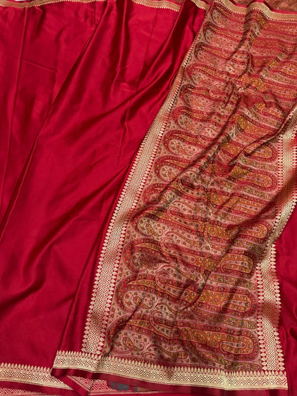Red Jamawar Handwoven Pure Banarasi Satin Silk Saree