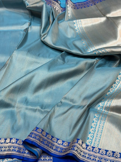 Sky Blue Handwoven Banarasi Pure Silk Brocade Saree