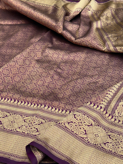 Magenta Pure Banarasi Silk Brocade Saree in Katan Mulberry Silk – Classic Banaras Weave