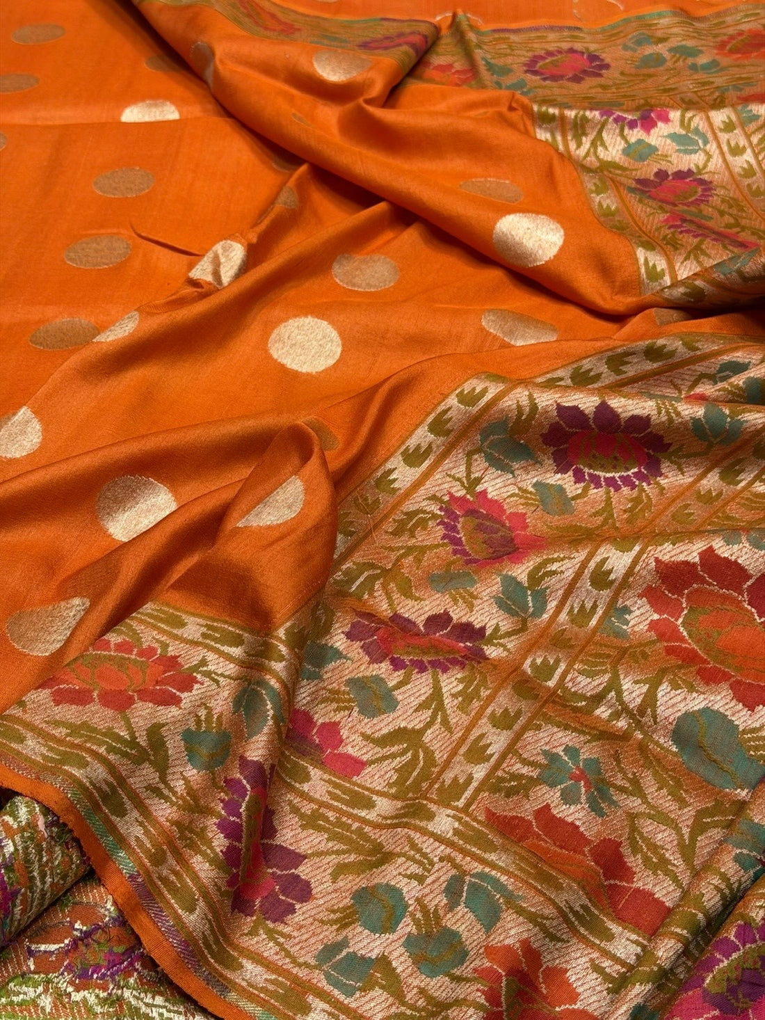 Orange Paithni Border Pure Tussar Georgette Saree