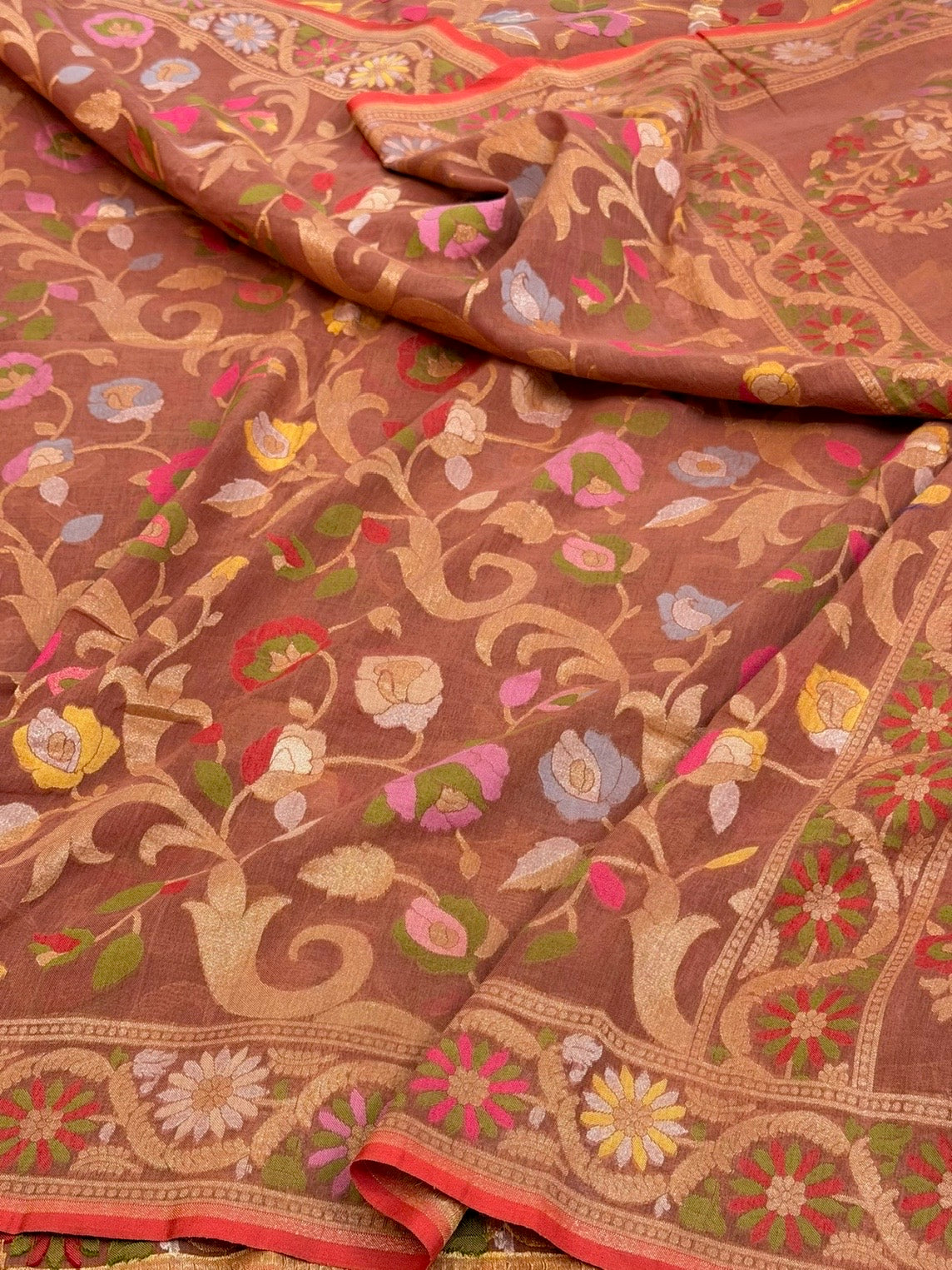 Brown Pure Muslin Cotton Jamdani Saree