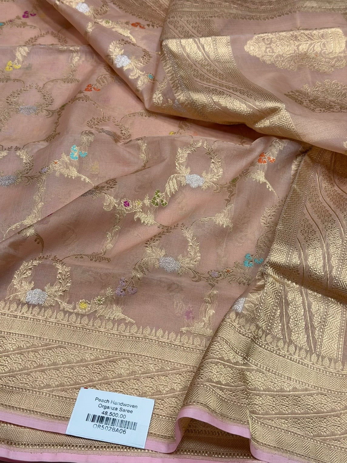 Peach Handwoven Pure Organza Silk Saree