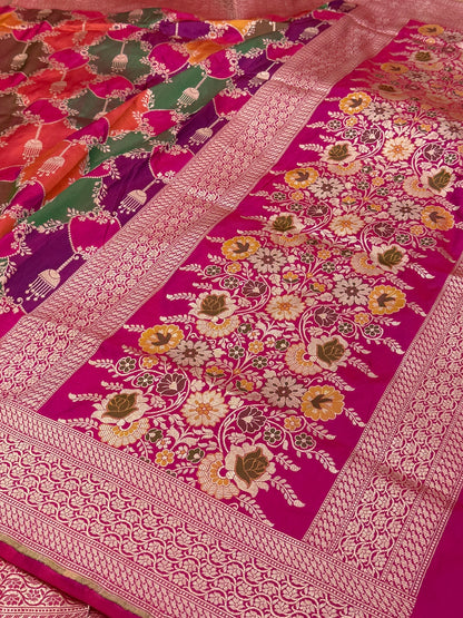 Rani Pink Rangkaat  Banarasi Pure Silk Saree