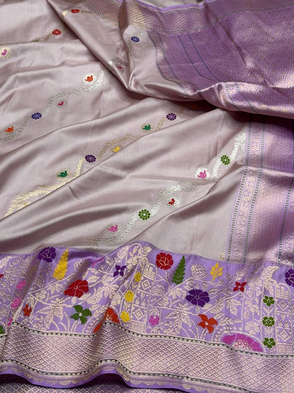 Lavender Handwoven Pure Banarasi Ektara Silk Saree