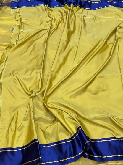 Lemon Yellow Handwoven Pure Banarasi Satin Tanchoi Silk Saree