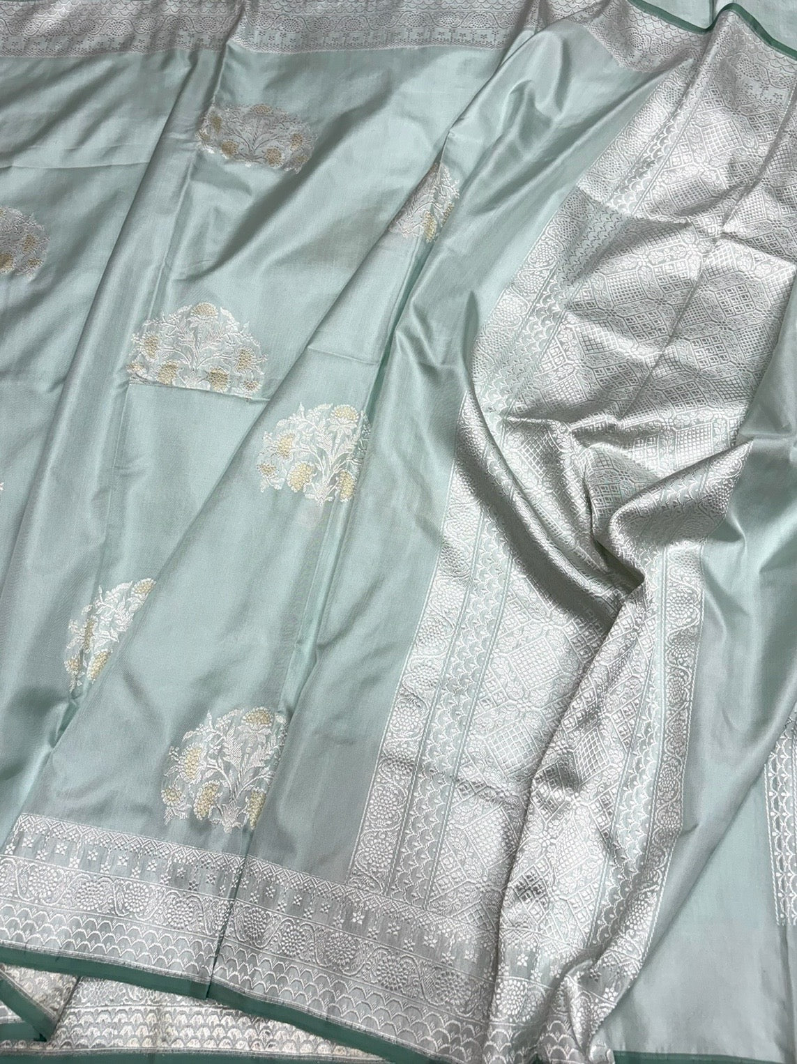 Powder Blue Handwoven Pure Banarasi Ektara Silk Saree