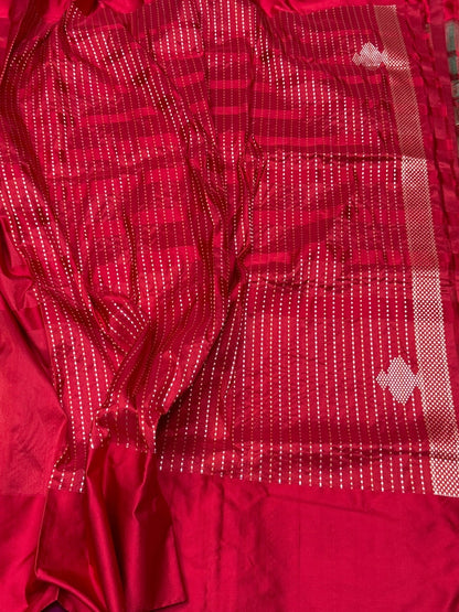 Red Handwoven Pure Banarasi Satin Silk Saree