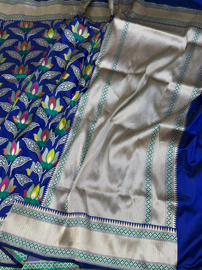 Royal Blue Banarasi Tilfi Minakari Pure Katan Silk Saree
