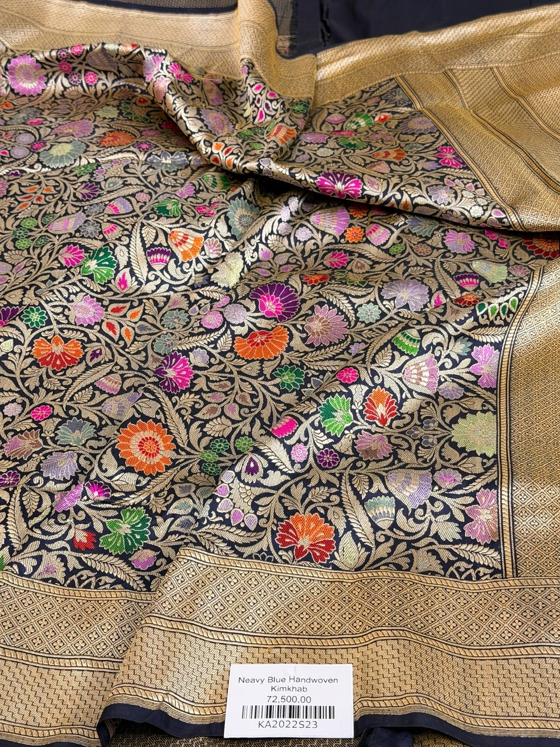Navy Blue Handwoven Kimkhab Pure Banarasi Silk Brocade Saree