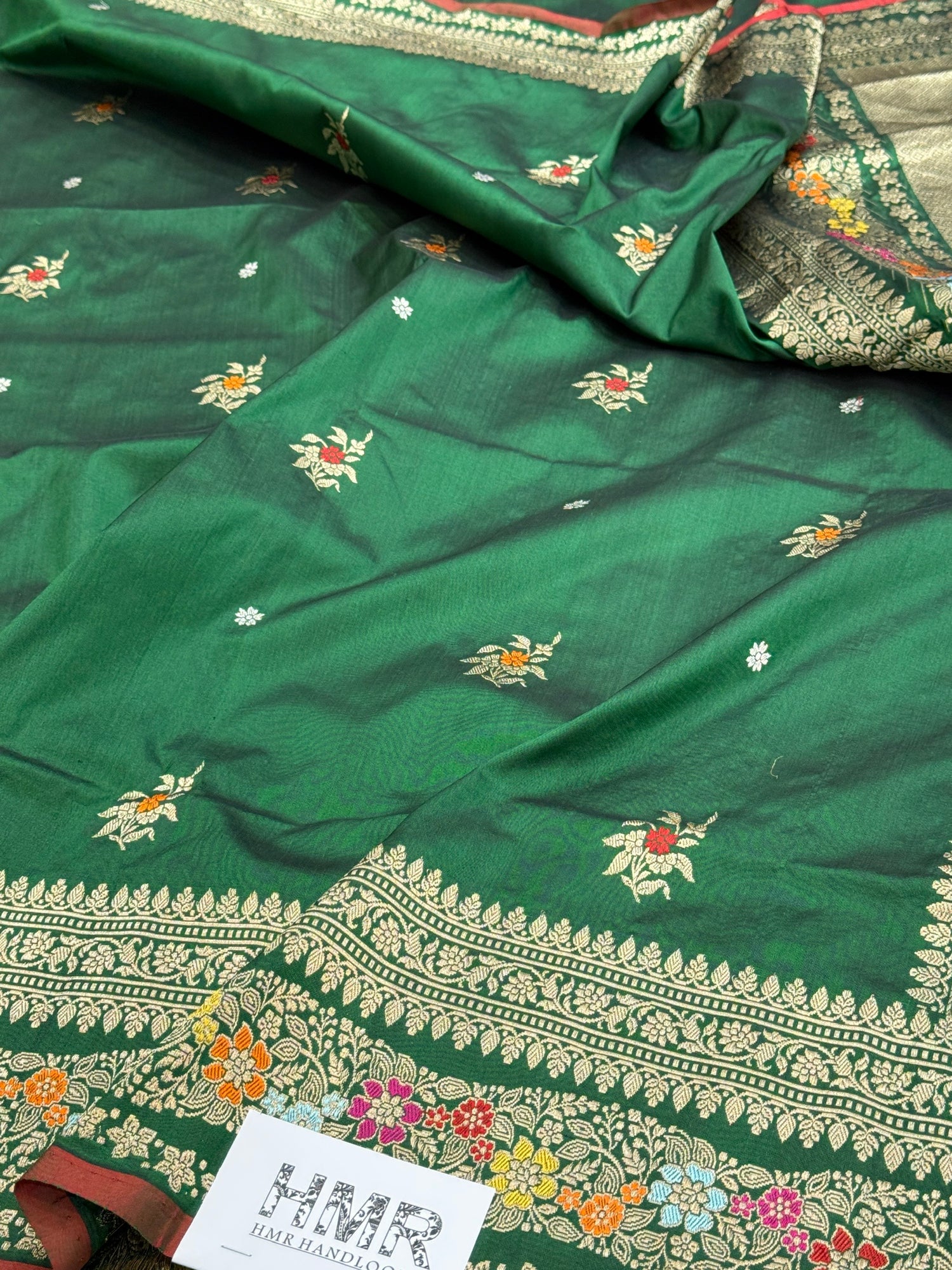 Bottle Green Handwoven Pure Banarasi Silk Saree