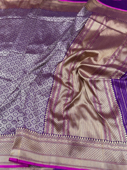 Purple Handwoven Pure Banarasi Silk Brocade Saree