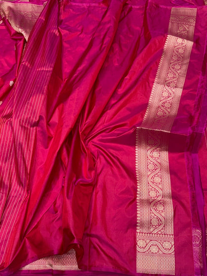 Rani Pink Handwoven Pure Banarasi Silk Saree – Kadwa Weave in 100% Katan Silk
