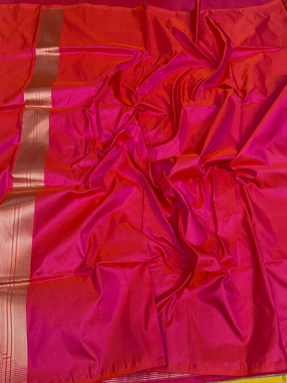 Orangish Pink Handwoven Pure Banarasi Satin Silk Saree