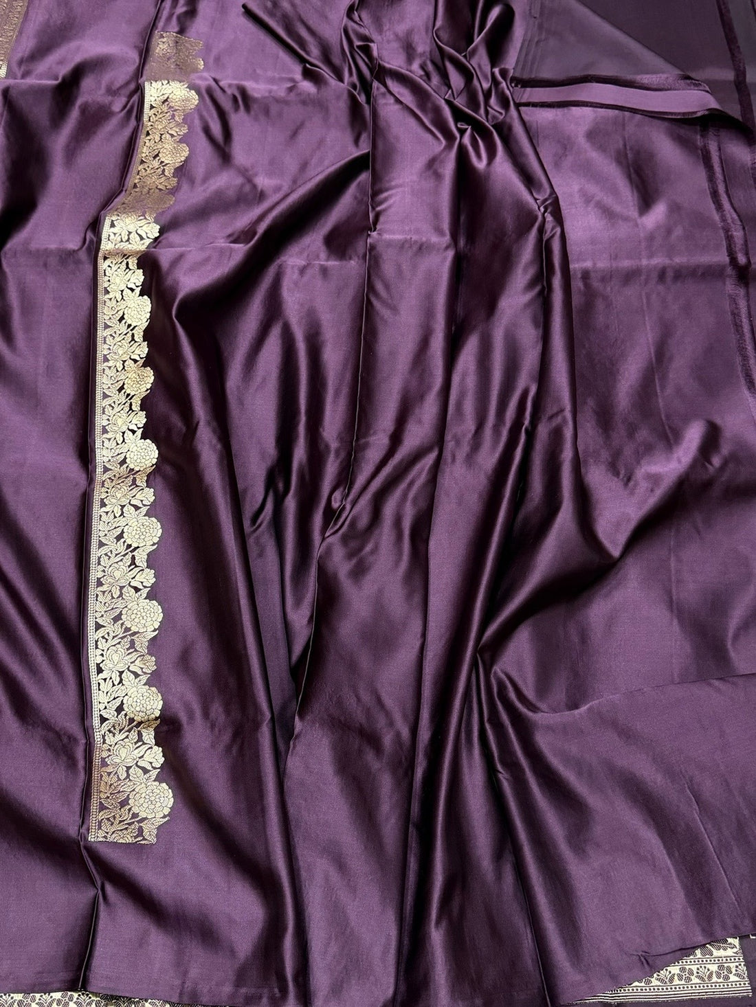 Wine Handwoven Pure Mashru Banarasi Satin Silk Saree