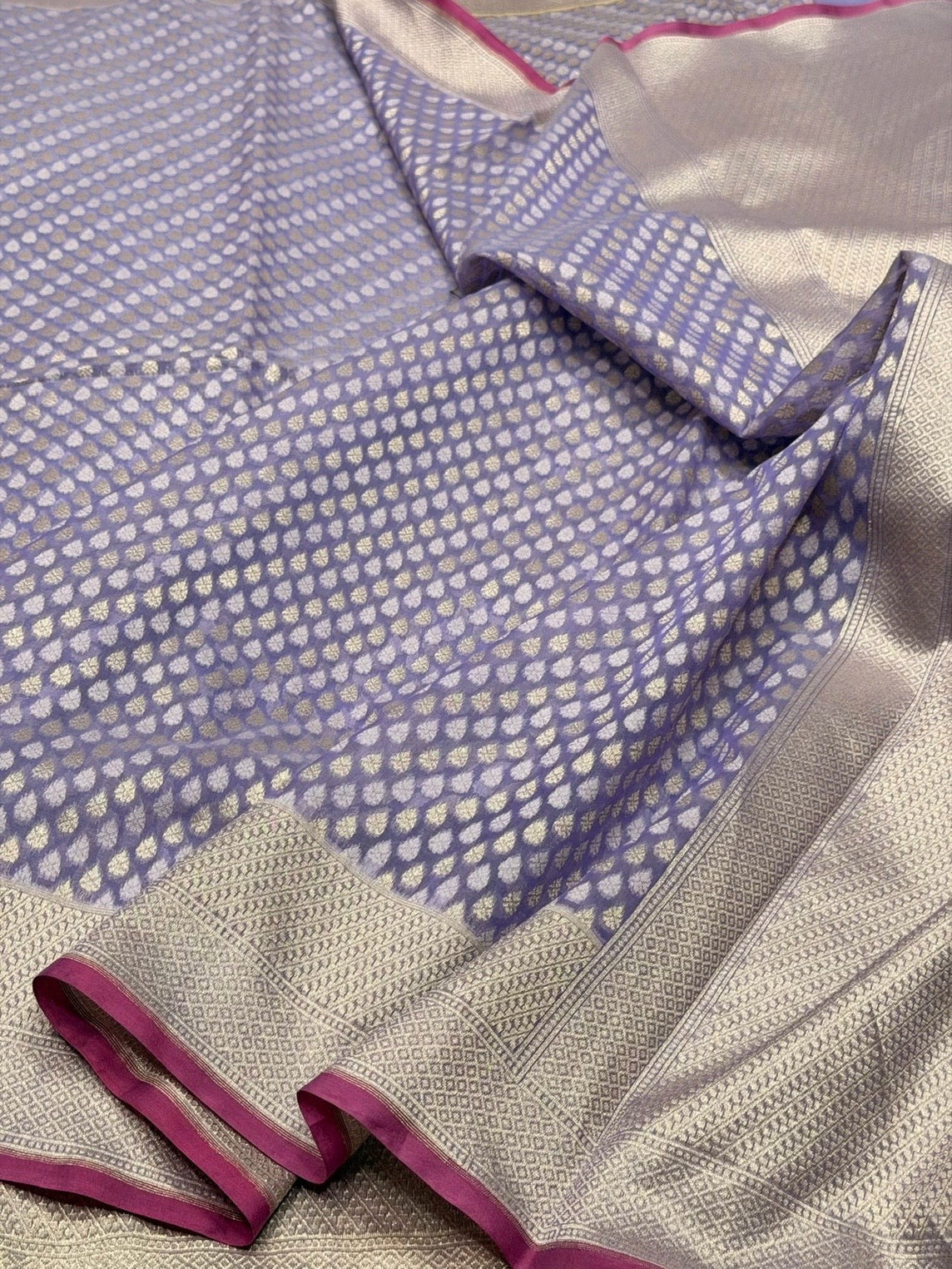 Lavender Banarasi Pure Kora Cotton Saree