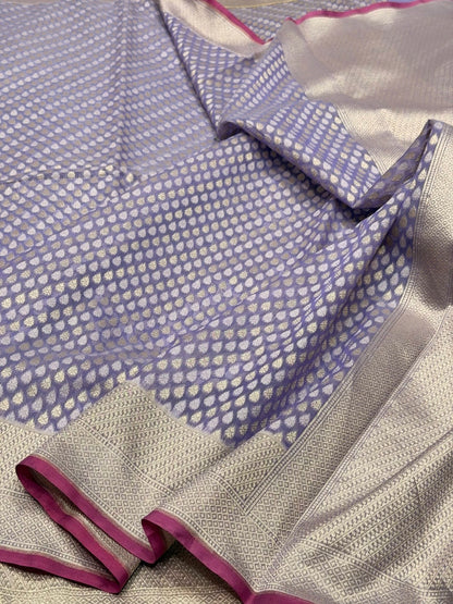 Lavender Banarasi Pure Kora Cotton Saree