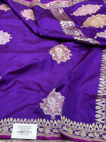 Purple Handwoven Pure Banarasi Ektara Silk Saree