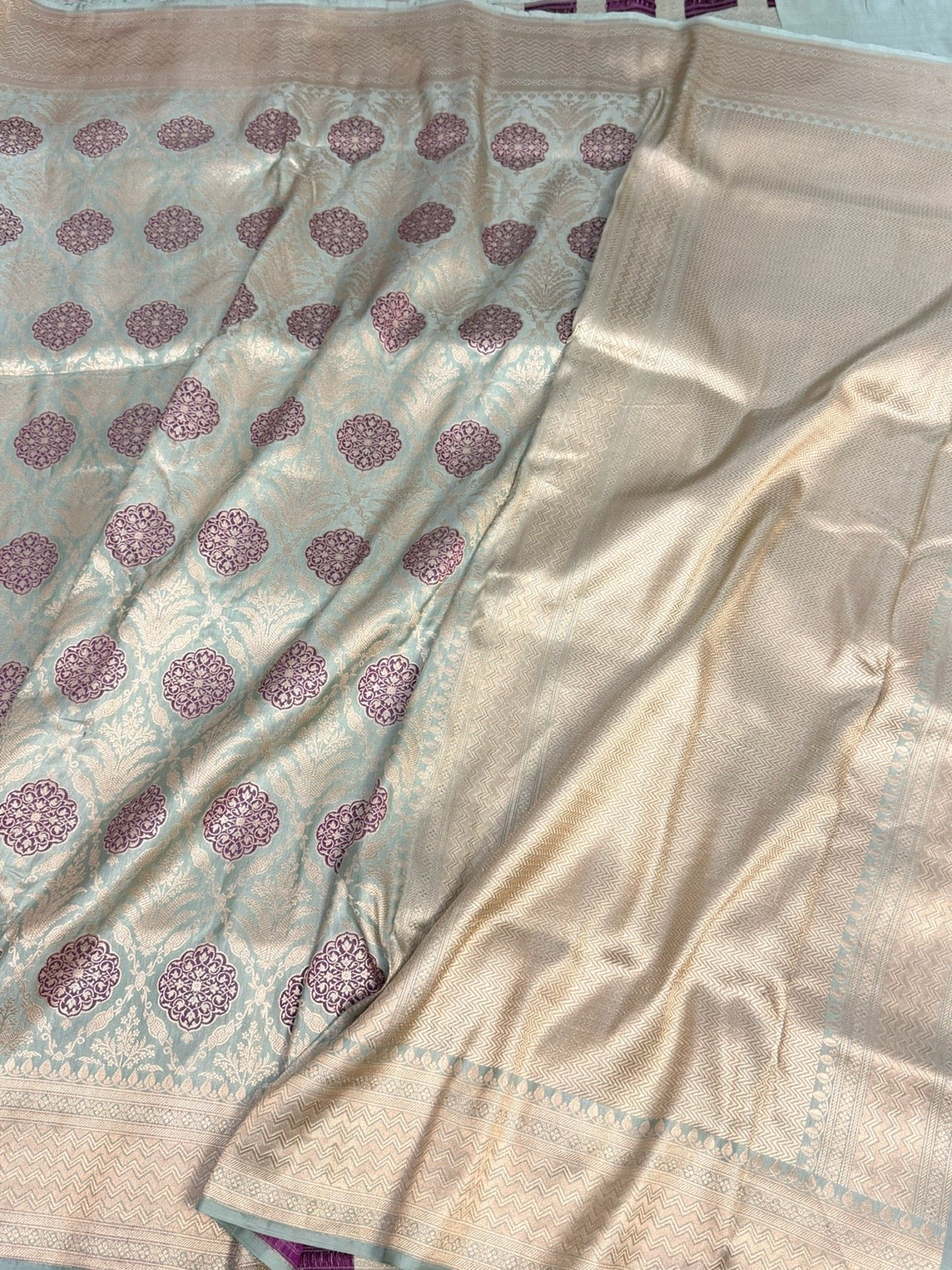 Powder Blue Banarasi Minakari Pure Katan Silk Brocade Saree
