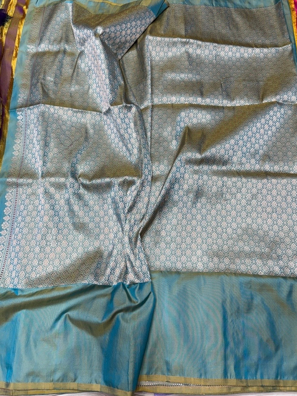 Sea Blue Handwoven Pure Banarasi Ektara Silk Saree
