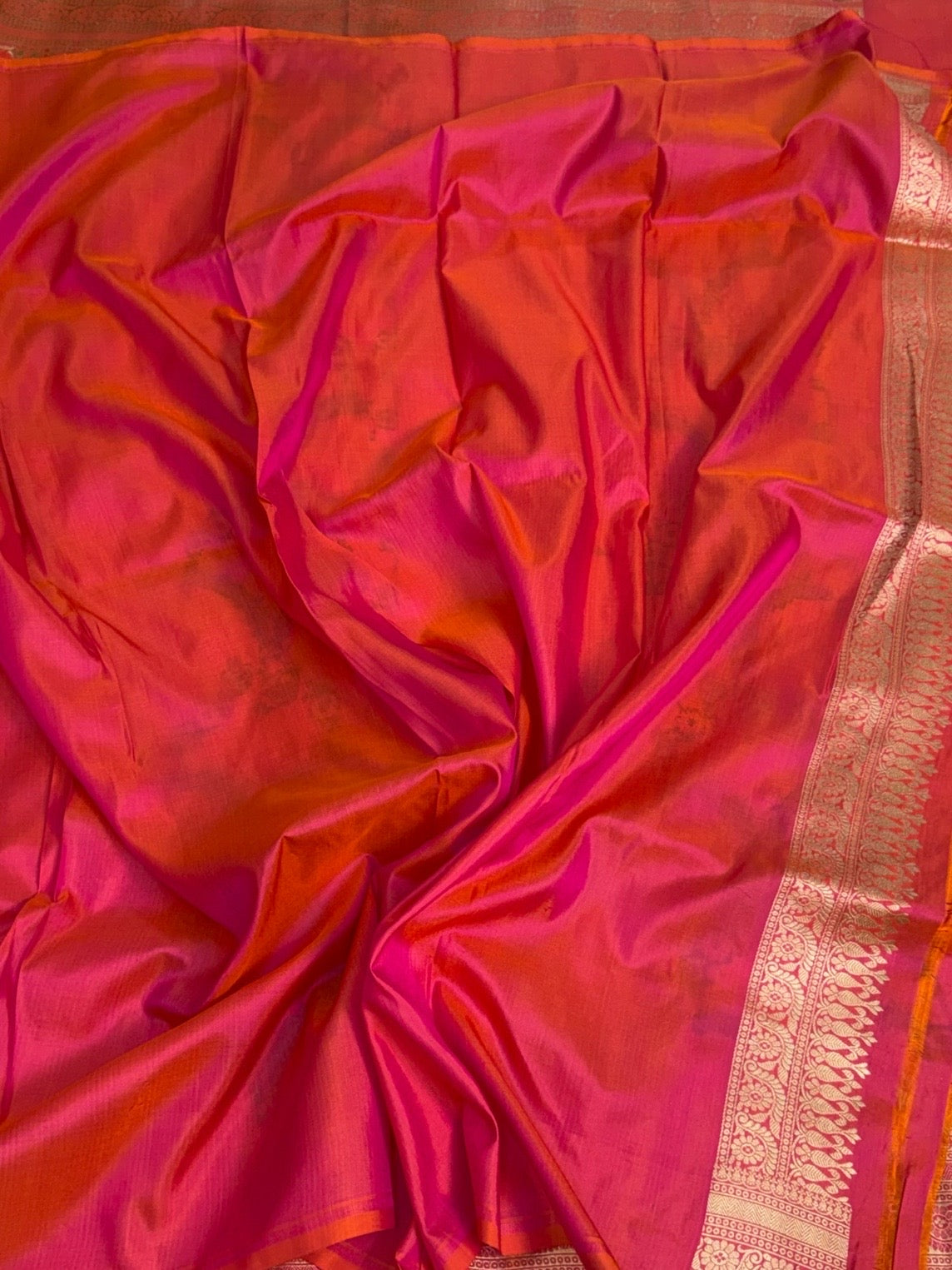 Orangish Pink Banarasi Minakari Pure Katan Silk Saree