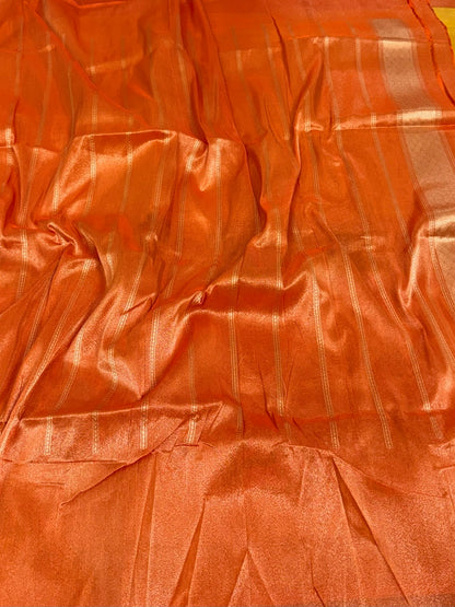 Yellow / Orange Handwoven Banarasi Pure Katan Tissue Saree