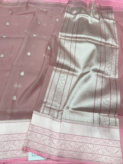 Baby Pink Handwoven Pure Organza Silk Saree