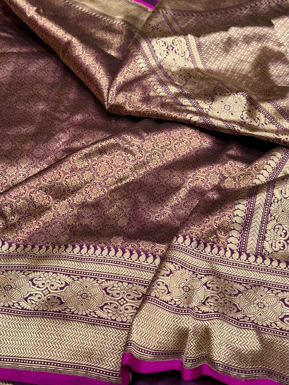 Magenta Pure Banarasi Silk Brocade Saree in Katan Mulberry Silk – Classic Banaras Weave