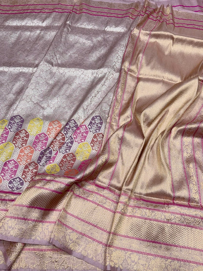 Pinkish-Lilac Handwoven Pure Banarasi Silk Saree