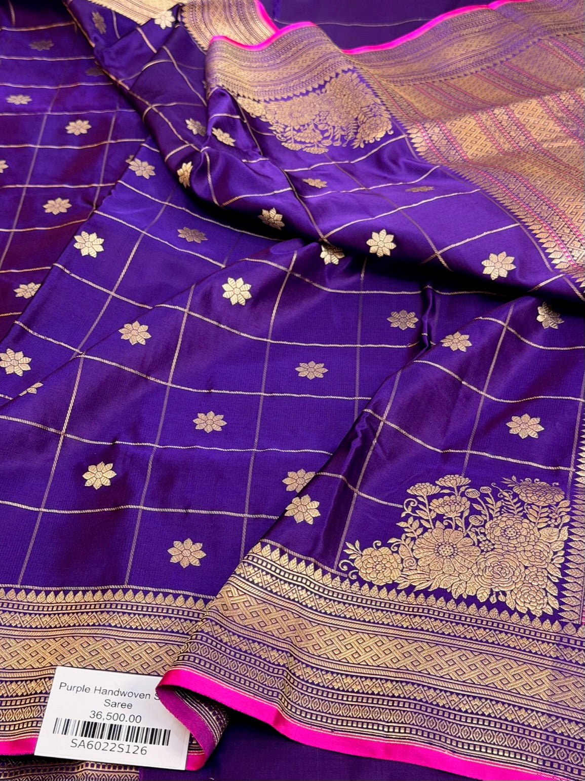 Purple Handwoven Pure Banarasi Satin Silk Saree