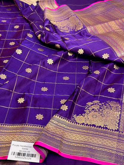 Purple Handwoven Pure Banarasi Satin Silk Saree