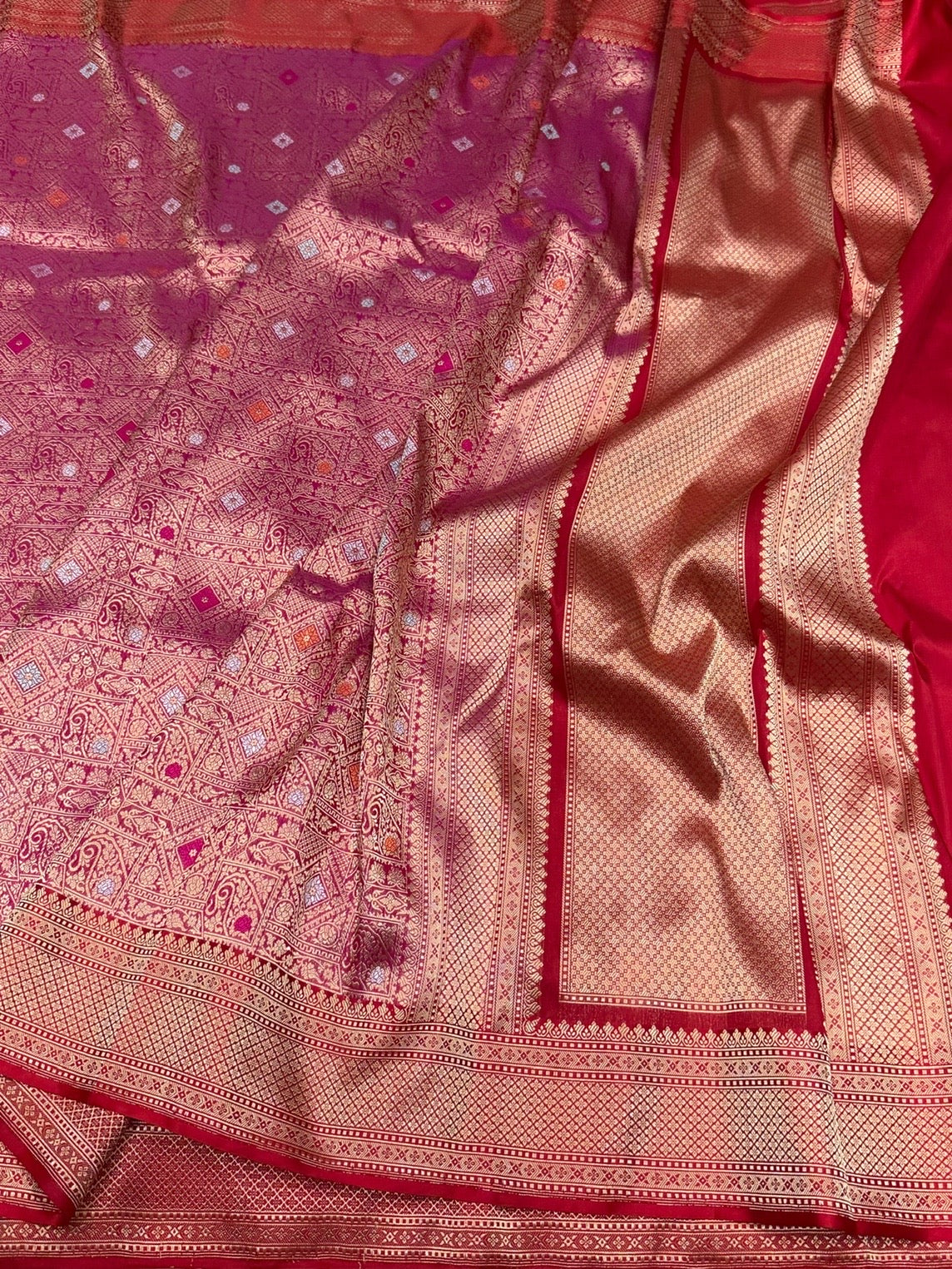 Red Pure Banarasi Silk Brocade Saree with Satin Border – Katan Silk Elegance