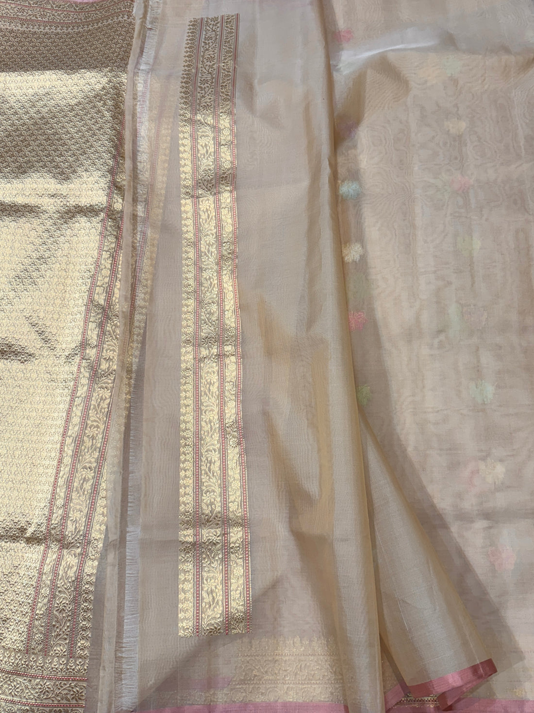 Light Peach Handwoven Pure Banarasi Organza Saree