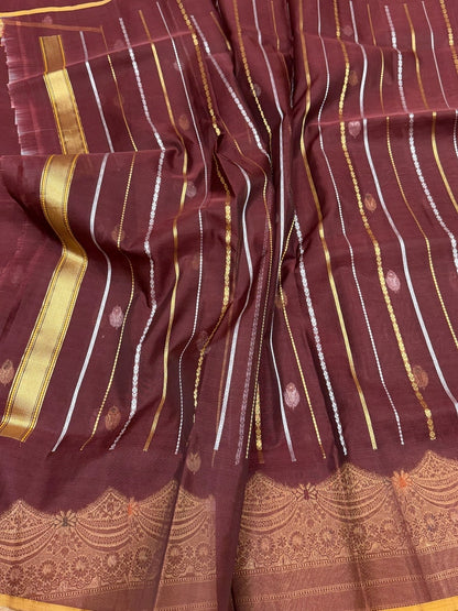 Wine Handwoven Pure Organza Silk Saree