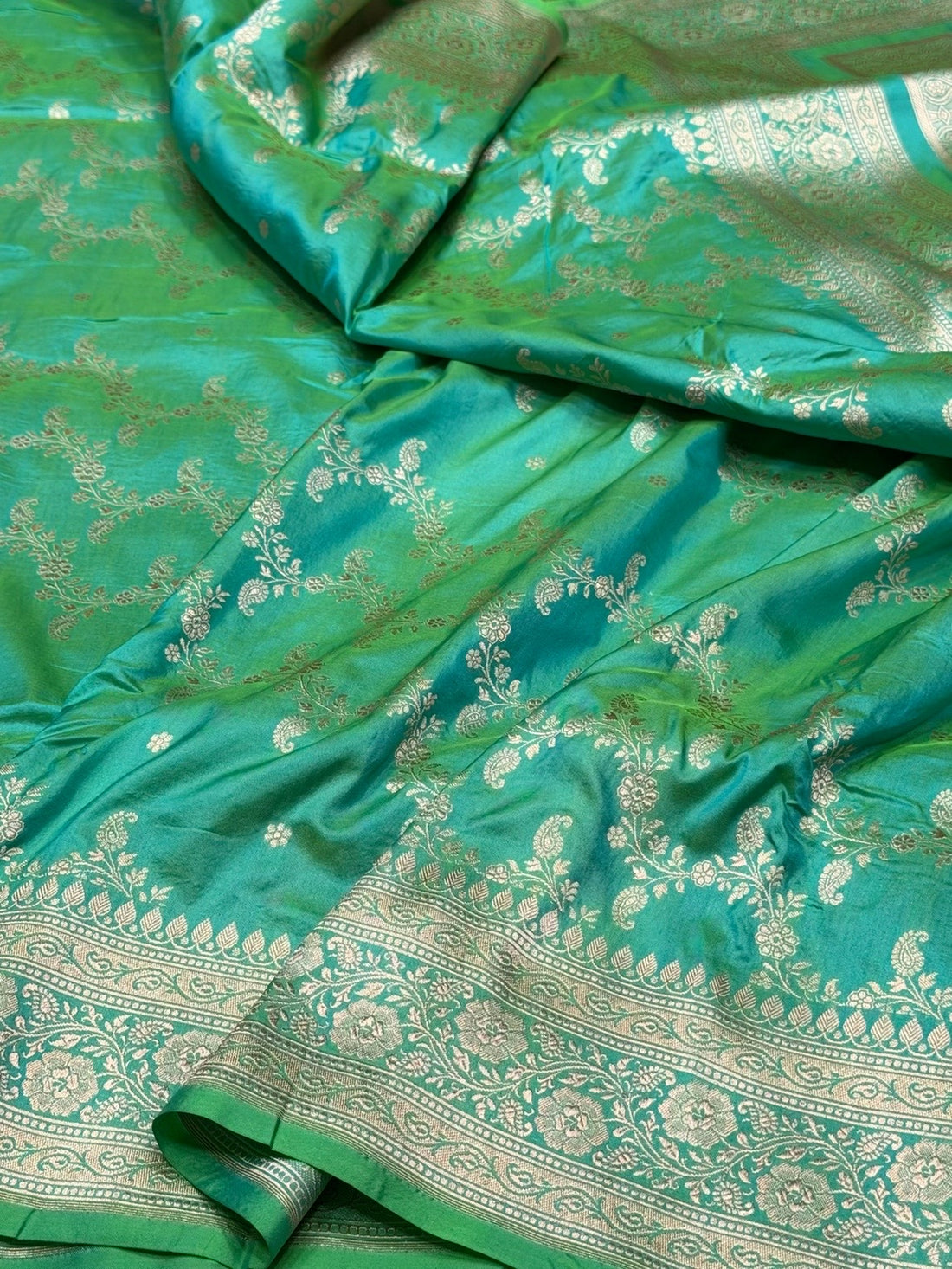 Sea Green Pure Katan Silk Saree