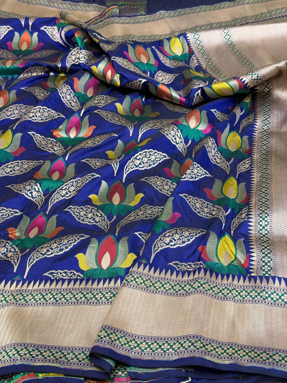 Royal Blue Banarasi Tilfi Minakari Pure Katan Silk Saree