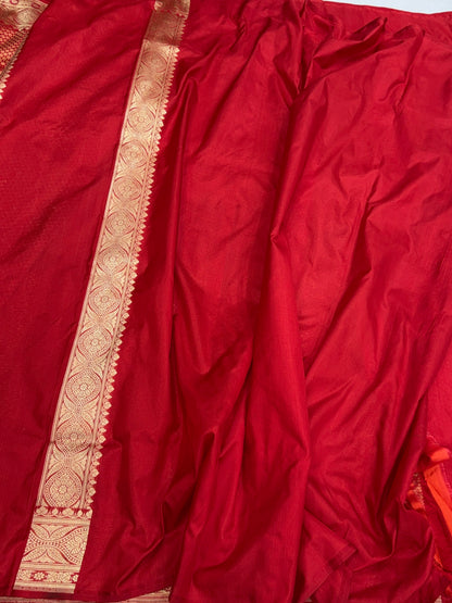 Red Pure Banarasi Silk Brocade Saree in Katan Mulberry Silk