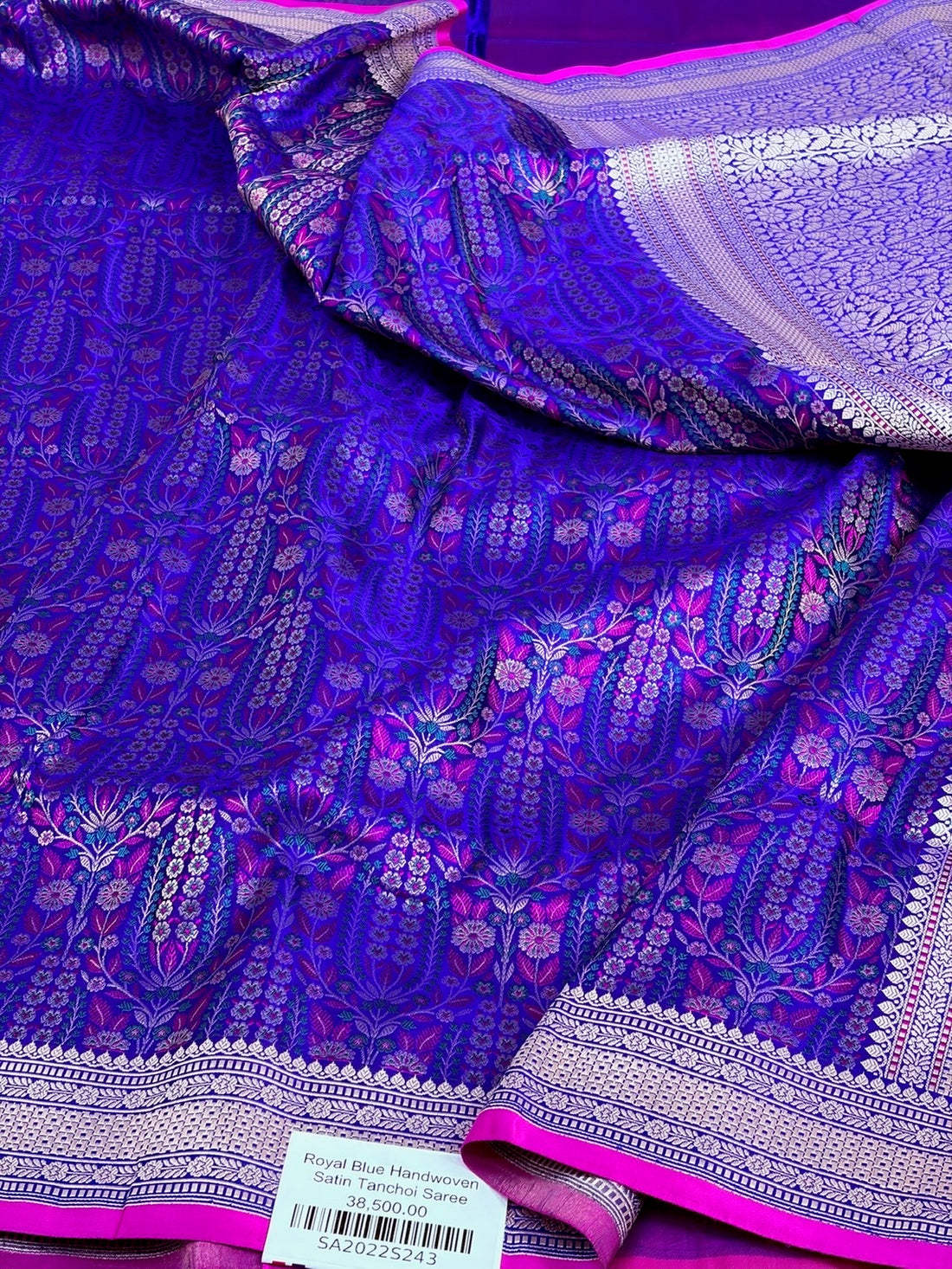 Royal Blue Handwoven Pure Banarasi Satin Tanchoi Silk Saree