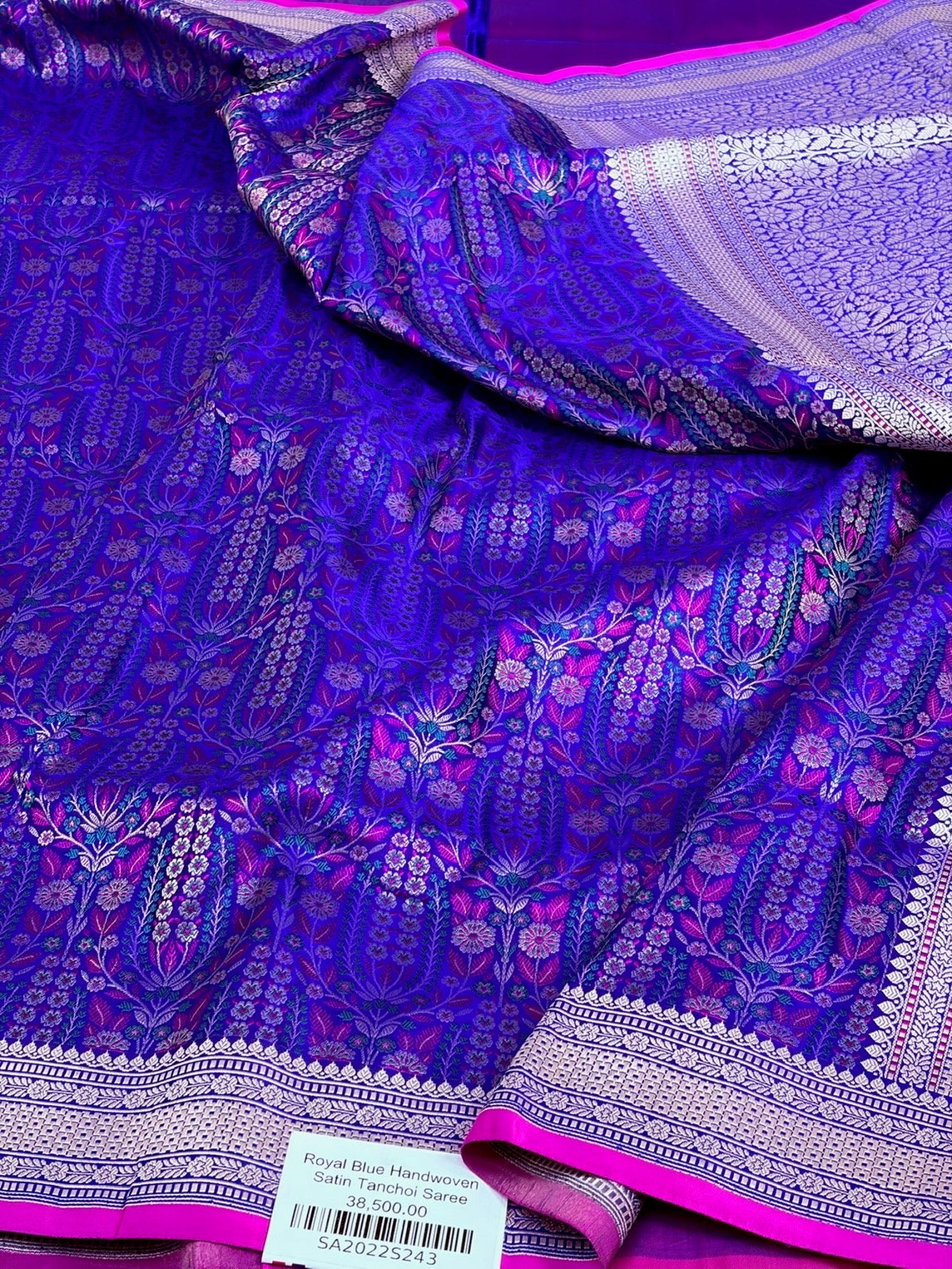 Royal Blue Handwoven Pure Banarasi Satin Tanchoi Silk Saree