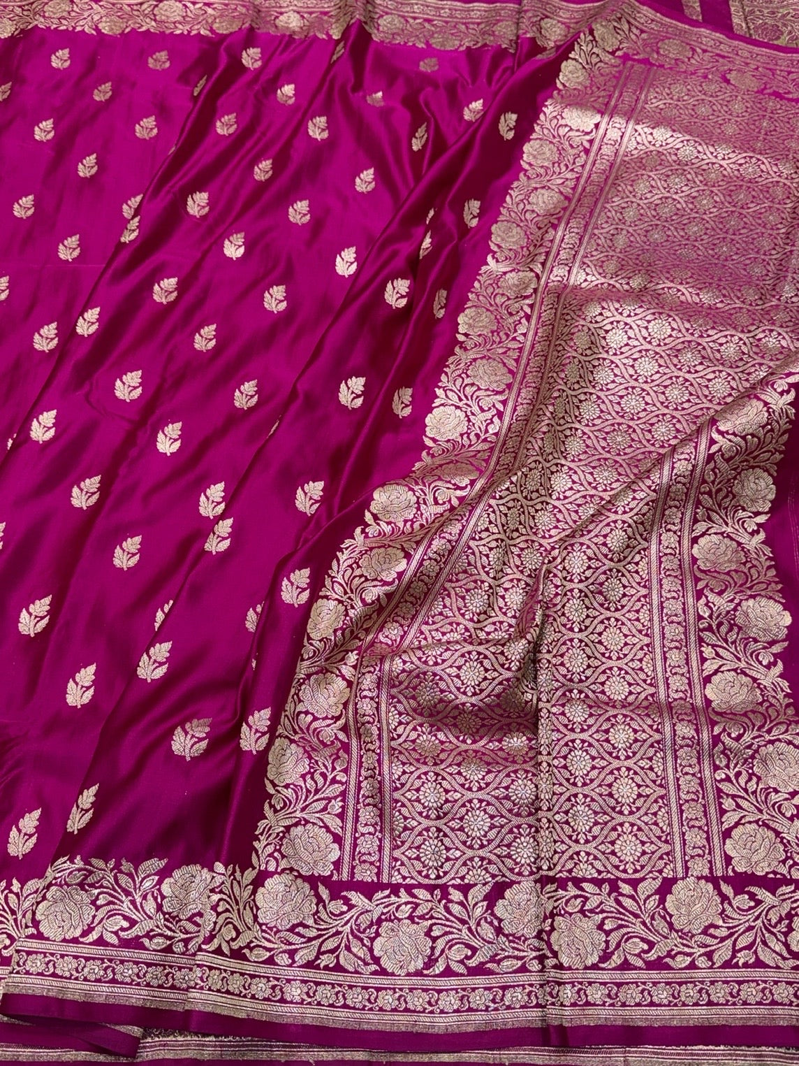 Rani Pink Handwoven Vintage Pure Banarasi Satin Silk Saree