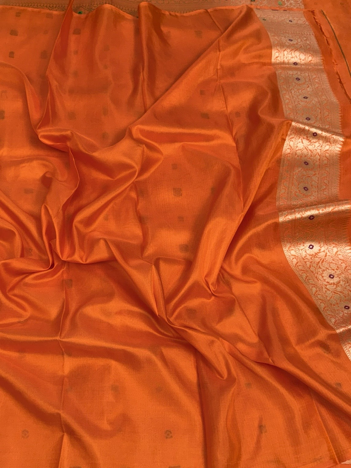 Orange Banarasi Minakari Pure Katan Silk Brocade Saree