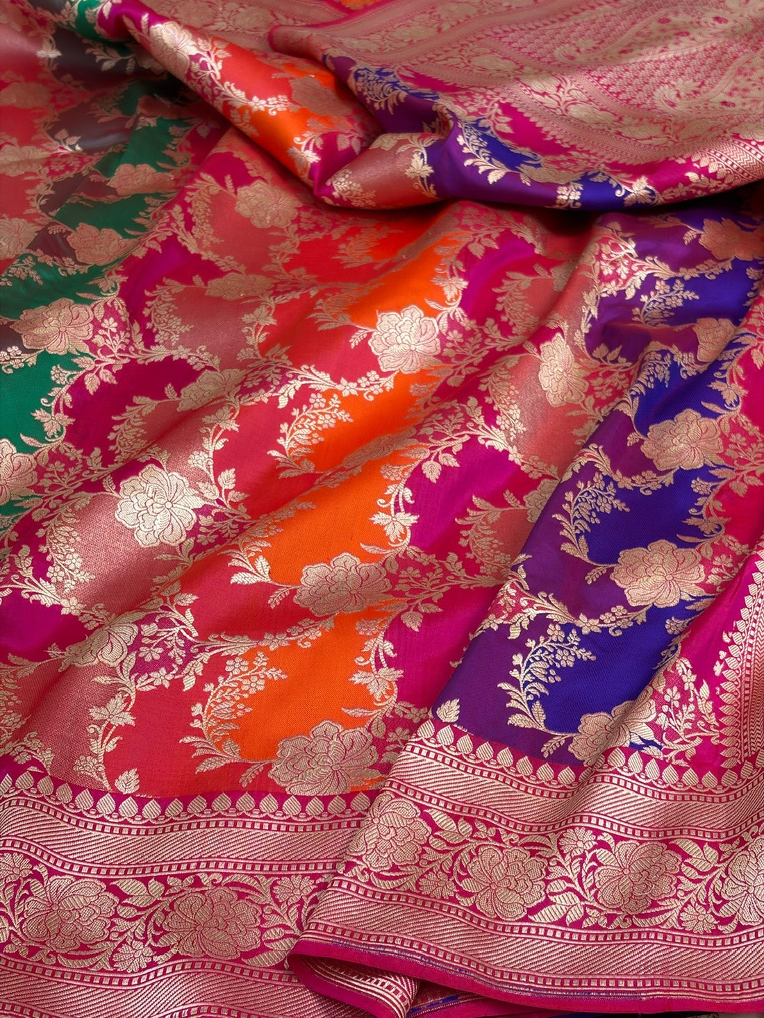 Rani Pink Rangkaat Banarasi Pure Katan Silk Saree