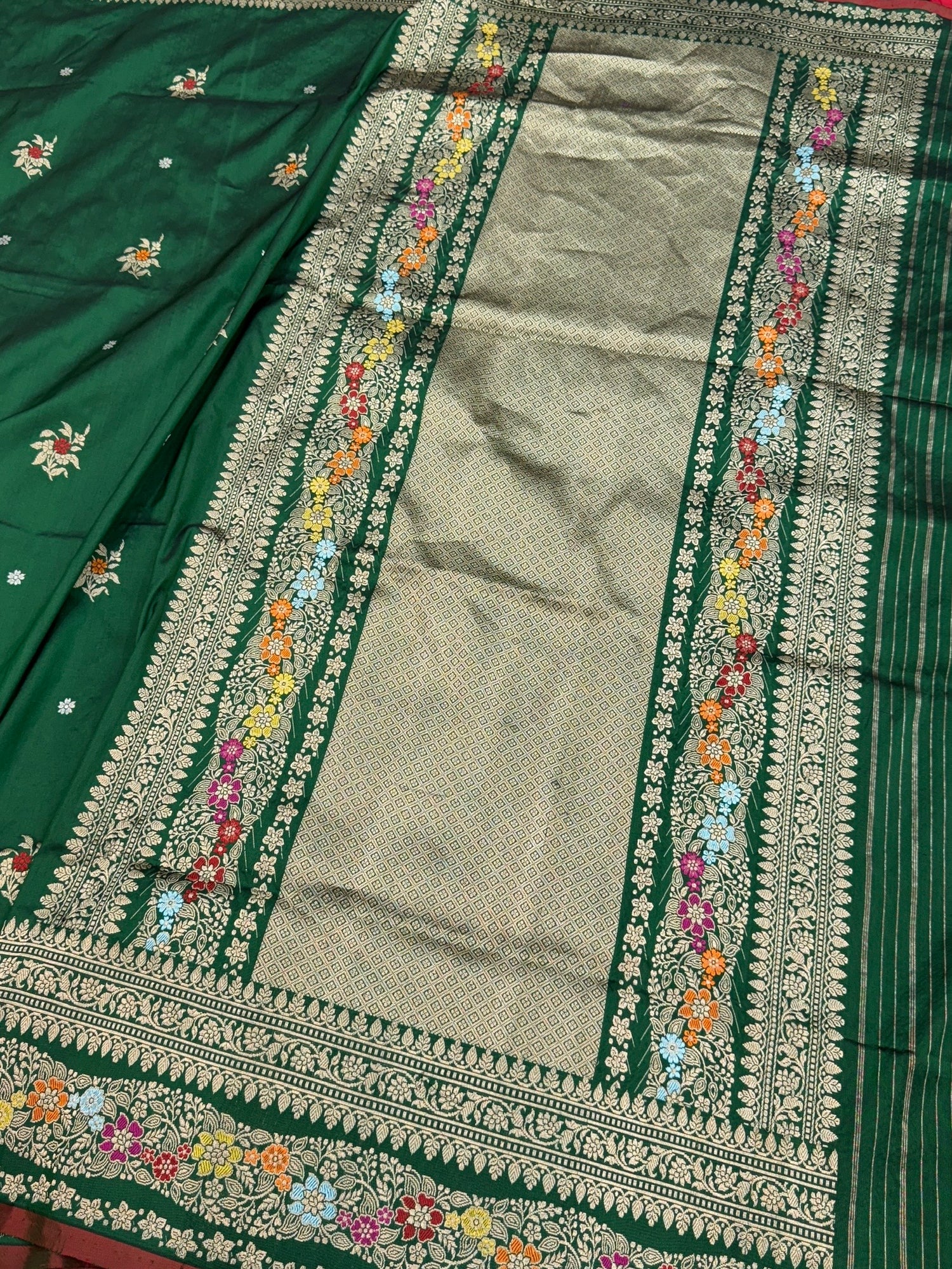 Bottle Green Handwoven Pure Banarasi Silk Saree