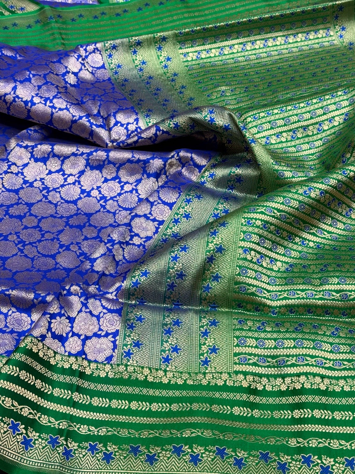 Royal Blue Banarasi Pure Satin Border Silk Saree