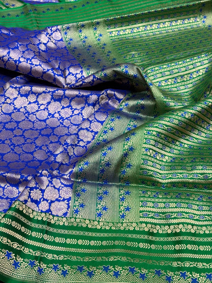 Royal Blue Banarasi Pure Satin Border Silk Saree