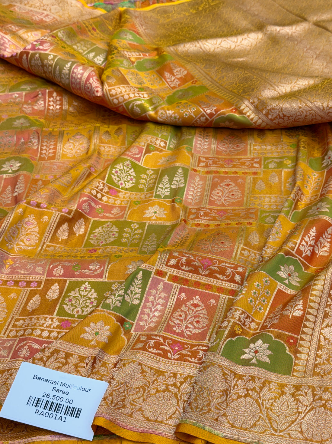 Multicolour Banarasi Pure Silk Saree – Cutwork Weave in 100% Pure Katan Silk