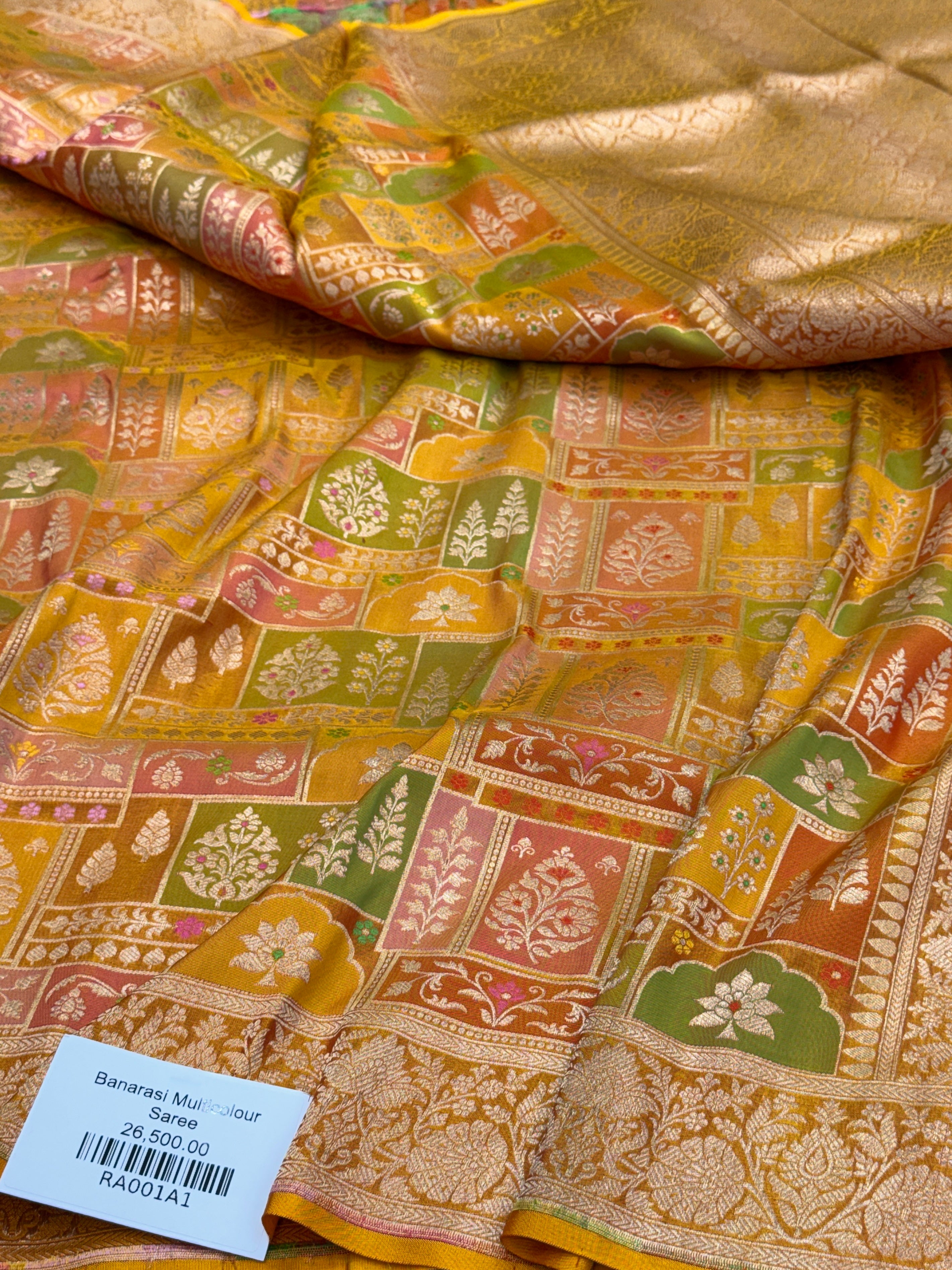 Multicolour Banarasi Pure Silk Saree – Cutwork Weave in 100% Pure Katan Silk