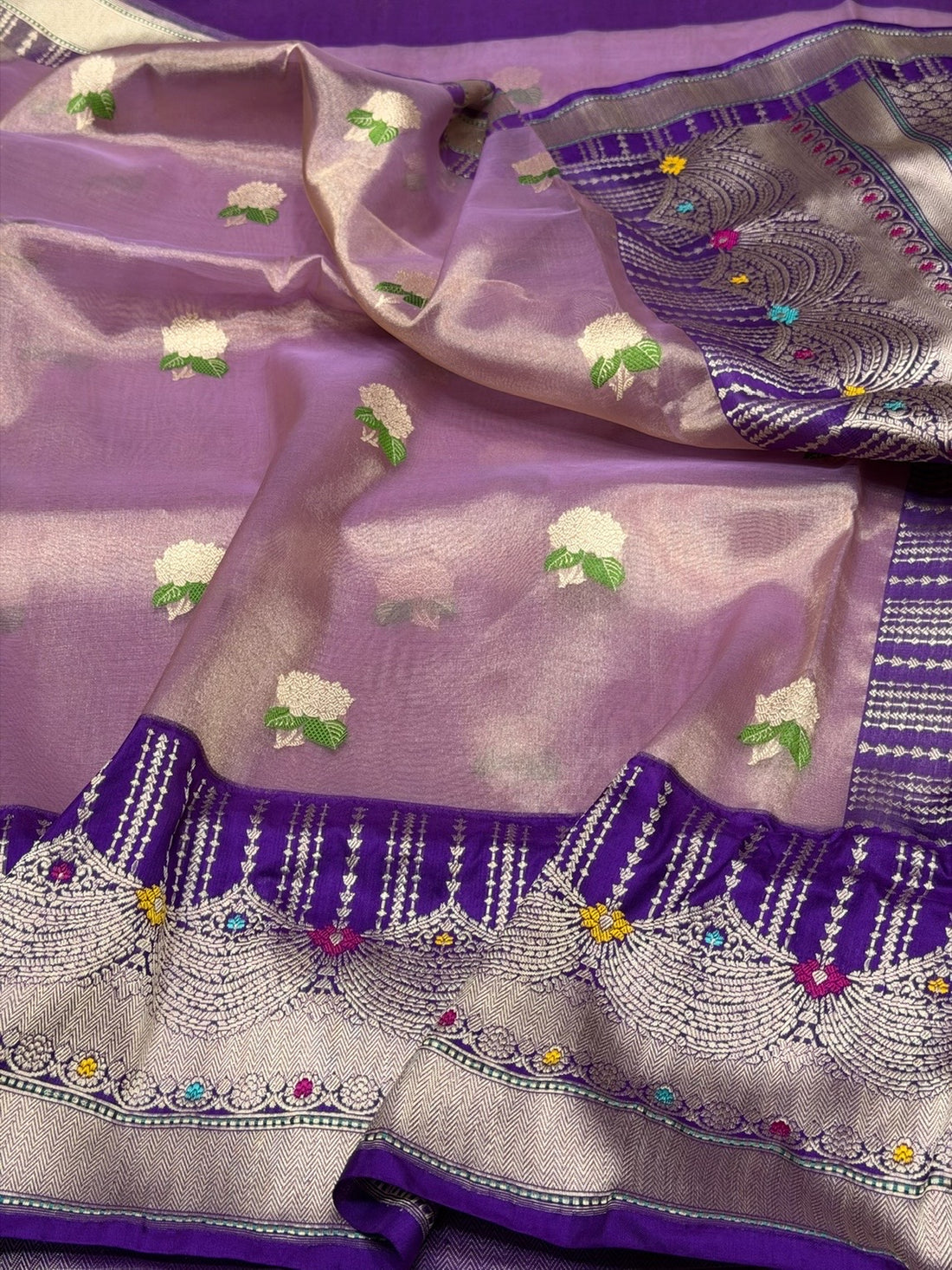 Purple Handwoven Pure Banarasi Tissue Silk Saree